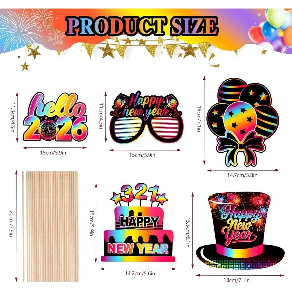 30Pcs New Years Photo Booth Props, Colorful 2026 Photo Props, Happy New Years Ev